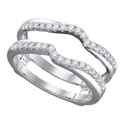 Womens Round Diamond Ring Guard Wrap Ring Guard Enhancer 1/3 Cttw 14kt White Gold - REF-46R5X