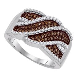 Womens Round Brown Diamond Crossover Band 1/3 Cttw 10kt White Gold - REF-25N5F