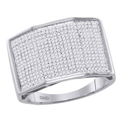 Mens Round Diamond Faceted Rectangle Cluster Ring 7/8 Cttw 10kt White Gold - REF-65X9A