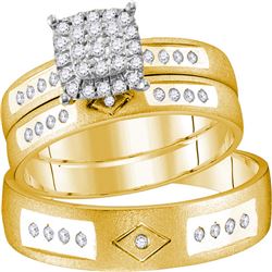 His Hers Round Diamond Cluster Matching Wedding Set 1/4 Cttw 14kt Yellow Gold - REF-57R5X