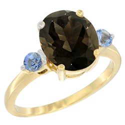 2.64 CTW Quartz & Blue Sapphire Ring 14K Yellow Gold - REF-32H3M