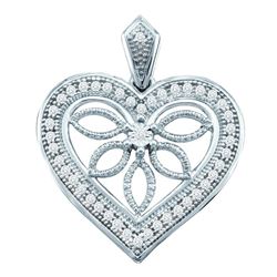 Womens Round Diamond Vintage-style Heart Outline Pendant 1/10 Cttw 10kt White Gold - REF-10Y5N