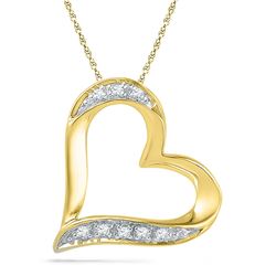 Womens Round Diamond Heart Pendant .03 Cttw 10kt Yellow Gold - REF-5A9M