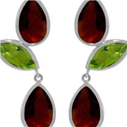 Genuine 13.6 ctw Garnet & Peridot Earrings 14KT White Gold - REF-64T4A