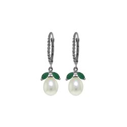 Genuine 9 ctw Emerald & Pearl Earrings 14KT White Gold - REF-41Y4F