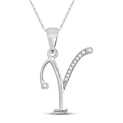 Womens Round Diamond Y Initial Letter Pendant 1/20 Cttw 10kt White Gold - REF-6W5K