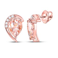 Womens Pear Morganite Diamond Stud Earrings 1-7/8 Cttw 10kt Rose Gold - REF-38R9X