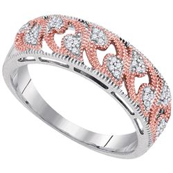 Womens Round Diamond 2-tone Rose Band Ring 1/10 Cttw 10kt White Gold - REF-14M9H