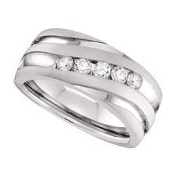 Mens Round Diamond Diagonal Wedding Band Ring 1/2 Cttw 10kt White Gold - REF-81X9A