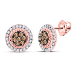 Womens Round Brown Diamond Cluster Earrings 3/8 Cttw 10kt Rose Gold - REF-27A9M