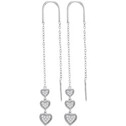 Womens Round Diamond Triple Dangling Heart Threader Earrings 1/5 Cttw 10kt White Gold - REF-19A5M