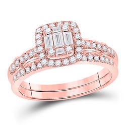 Baguette Diamond Bridal Wedding Ring Band Set 3/4 Cttw 14kt Rose Gold - REF-58W9K