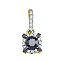 Womens Round Black Color Enhanced Diamond Solitaire Pendant 1 Cttw 10kt Yellow Gold - REF-21X5A