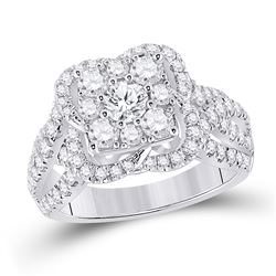 Round Diamond Halo Bridal Wedding Engagement Ring 1-7/8 Cttw 14kt White Gold - REF-155A5M