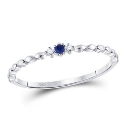 Womens Round Blue Sapphire Diamond Stackable Band Ring .03 Cttw 10kt White Gold - REF-6R5X