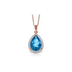 Genuine 4.66 ctw Blue Topaz & Diamond Necklace 14KT Rose Gold - REF-70K6V