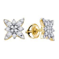 Womens Round Diamond Starburst Cluster Earrings 5/8 Cttw 14kt Yellow Gold - REF-36H9R
