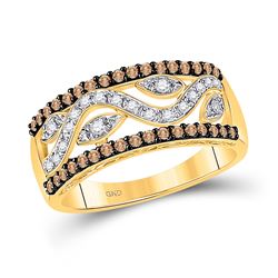 Womens Round Brown Diamond Band Ring 1/2 Cttw 10kt Yellow Gold - REF-25W9K