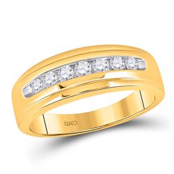 Mens Round Diamond Wedding Single Row Band Ring 1/2 Cttw 14kt Yellow Gold - REF-43X5A