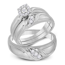 His Hers Round Diamond Cluster Matching Wedding Set 1/4 Cttw 10kt White Gold - REF-41M9H