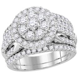 Round Diamond Bridal Wedding Ring Band Set 3 Cttw 14kt White Gold - REF-274Y5N