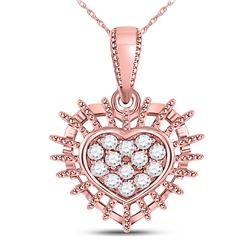 Womens Round Diamond Heart Pendant 1/8 Cttw 10kt Rose Gold - REF-14R9X