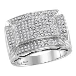 Mens Round Diamond Flared Rectangle Fashion Ring 1/2 Cttw 10kt White Gold - REF-62W9K