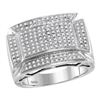 Image 1 : Mens Round Diamond Flared Rectangle Fashion Ring 1/2 Cttw 10kt White Gold - REF-62W9K