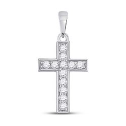 Womens Round Diamond Cross Pendant 1/6 Cttw 10kt White Gold - REF-8K5Y