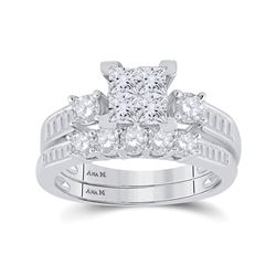 Princess Diamond Bridal Wedding Ring Band Set 1-1/2 Cttw 14kt White Gold - REF-129H9R