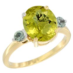 2.64 CTW Lemon Quartz & Green Sapphire Ring 14K Yellow Gold - REF-31M4A