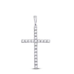 Womens Round Diamond Cross Pendant 1/3 Cttw 10kt White Gold - REF-19R9X