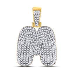 Mens Round Diamond Bubble M Letter Charm Pendant 3/4 Cttw 10kt Yellow Gold - REF-38Y9N