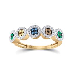 Womens Round Multi Color Enhanced Diamond Cluster Ring 3/8 Cttw 10kt Yellow Gold - REF-20M5H