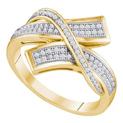 Womens Round Pave-set Diamond Crossover Bypass Band 1/4 Cttw 10kt Yellow Gold - REF-19Y9N