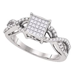 Womens Princess Diamond Square Cluster Ring 1/2 Cttw 10kt White Gold - REF-36H9R