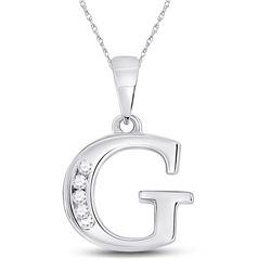 Womens Round Diamond G Initial Letter Pendant 1/20 Cttw 10kt White Gold - REF-6N5F