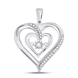 Womens Round Diamond Moving Twinkle Solitaire Heart Pendant 1/10 Cttw 10kt White Gold - REF-16W9K