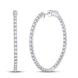 Womens Round Diamond Inside-Outside Hoop Earrings 1-5/8 Cttw 14kt White Gold - REF-109N5F