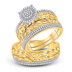 His Hers Round Diamond Cluster Matching Wedding Set 5/8 Cttw 10kt Yellow Gold - REF-58H9R