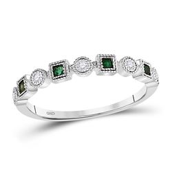 Womens Princess Emerald Diamond Square Dot Stackable Band Ring 1/8 Cttw 10kt White Gold - REF-12Y9N