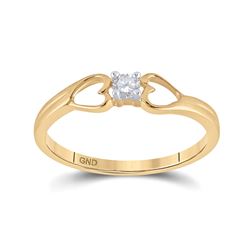 Womens Round Diamond Solitaire Heart Promise Ring 1/10 Cttw 10kt Yellow Gold - REF-13M5H