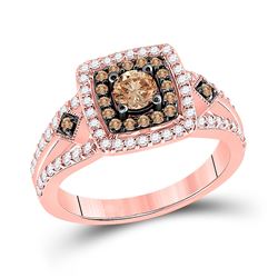 Round Brown Diamond Solitaire Bridal Wedding Engagement Ring 1 Cttw 14kt Rose Gold - REF-90A5M