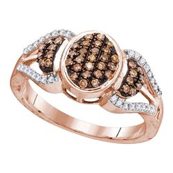 Womens Round Brown Diamond Oval Cluster Ring 1/3 Cttw 10kt Rose Gold - REF-18H9R