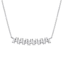 Womens Baguette Diamond Curved Bar Necklace 5/8 Cttw 14kt White Gold - REF-72M5H