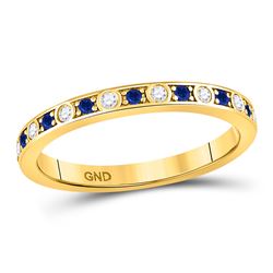 Womens Round Blue Sapphire Diamond Alternating Stackable Band Ring 1/4 Cttw 10kt Yellow Gold - REF-1