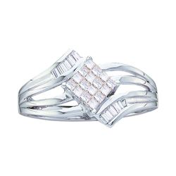 Womens Princess Diamond Offset Square Cluster Ring 1/4 Cttw 14kt White Gold - REF-27Y9N