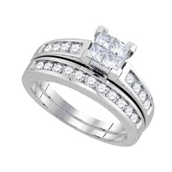 Princess Diamond Bridal Wedding Ring Band Set 1 Cttw 14kt White Gold - REF-88X9A