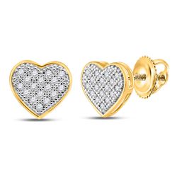 Womens Round Diamond Heart Cluster Stud Earrings 1/10 Cttw 10kt Yellow Gold - REF-8H9R