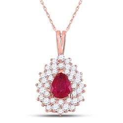 Womens Pear Ruby Diamond Teardrop Pendant 3/4 Cttw 14kt Rose Gold - REF-30X9A